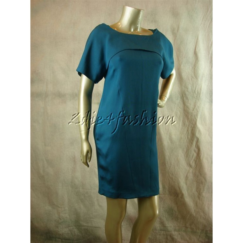 $1950 NWT NARCISO RODRIGUEZ Teal 2 Piece Silk Shrug Jacket Dress 4